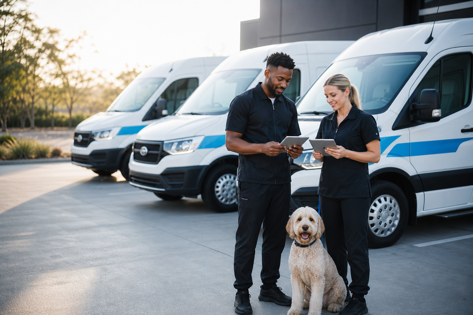 Growing mobile grooming team coordinating multiple vans from tablets.