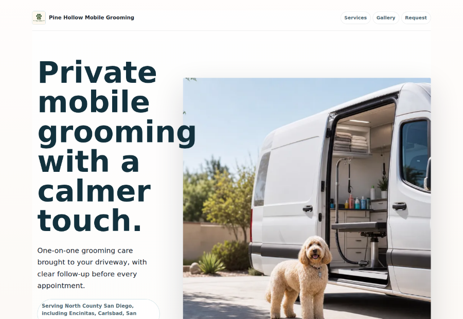 Pine Hollow Mobile Grooming hosted website example