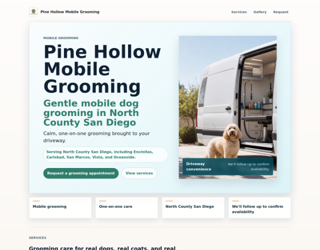 Mobile Groomer Classic template public site preview