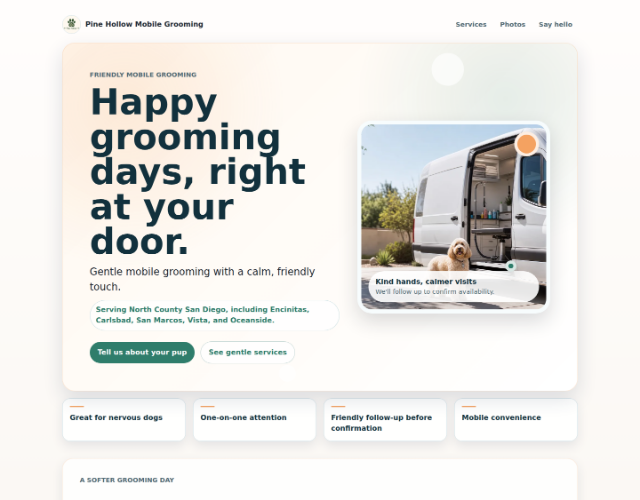 Friendly Local mobile groomer template public site preview
