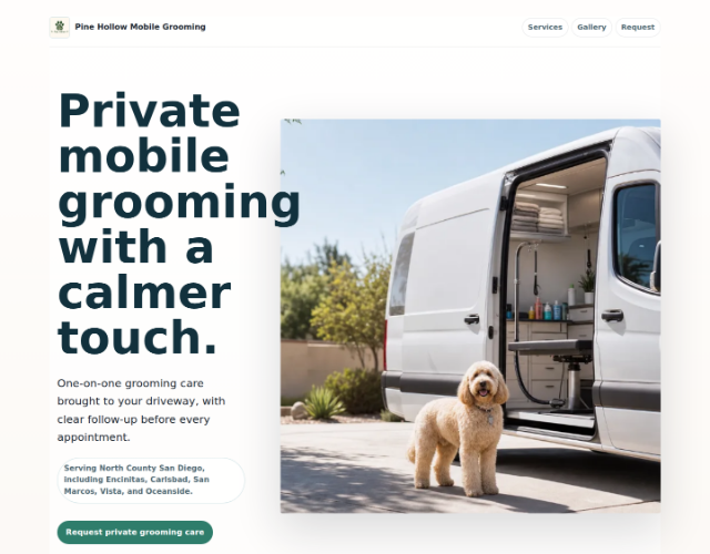Premium Private Care mobile groomer template public site preview